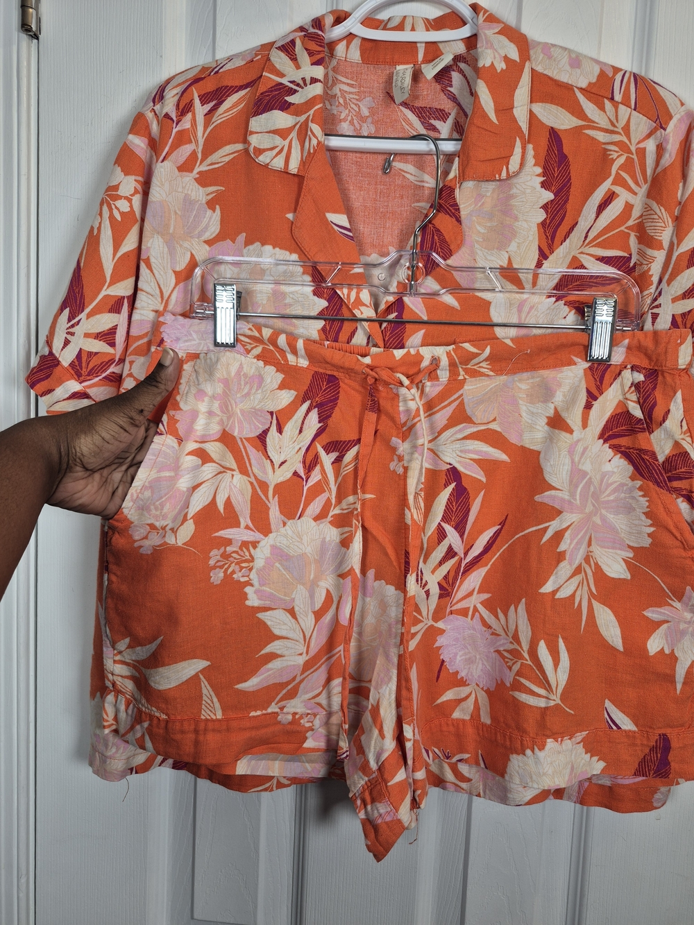 Cynthia Rowley Linen Blend Tropical Floral Pajama Short Set Orange Size Large - Picture 4 of 9